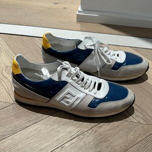 Fendi Men's Blue, White, and Yellow Sneakers